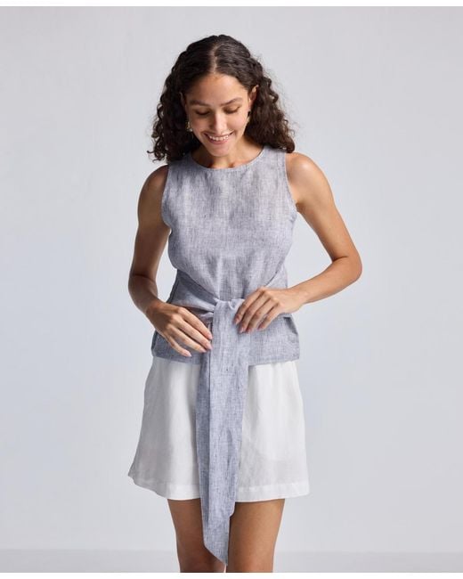 REISTOR Blue Front-tie Top