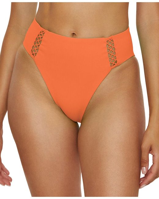 Becca Orange Modern Edge Rib High-waist Bikini Bottoms
