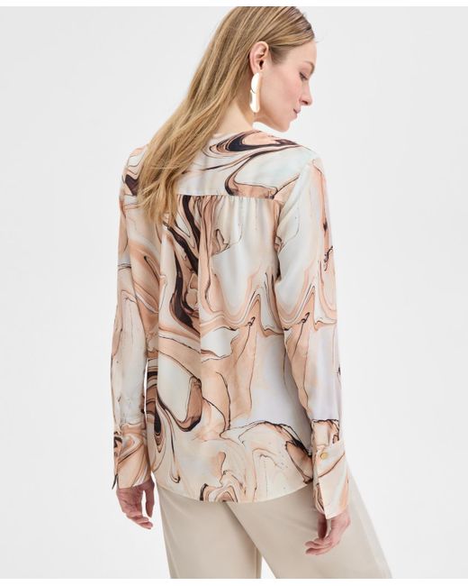 INC International Concepts Natural Printed Surplice Top