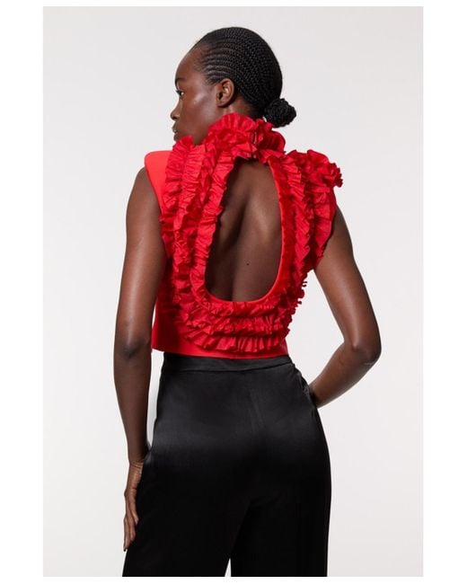 Karen Millen Red Woven Rosette Crop Detail Top