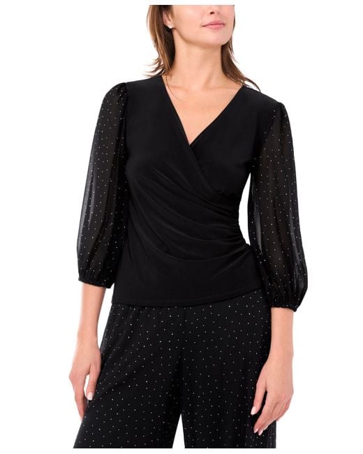 Msk Black V-neck Puff Sleeve Wrap Top