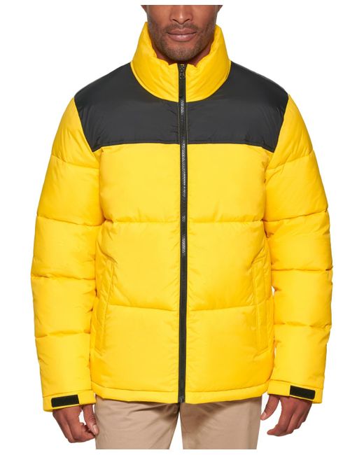 Club Room Yellow Colorblocked Quilted Full-zip Puffer Jacket for men