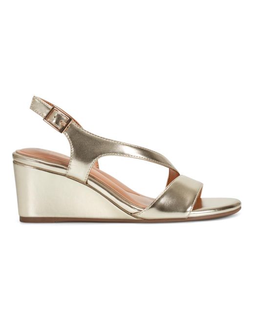 Easy Spirit Metallic Zoe Asymmetrical Strap Wedge Sandals