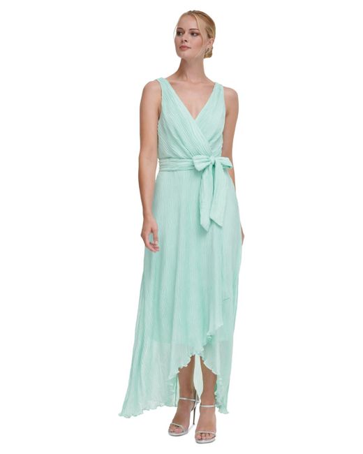 DKNY Green Pleated Belted Dress