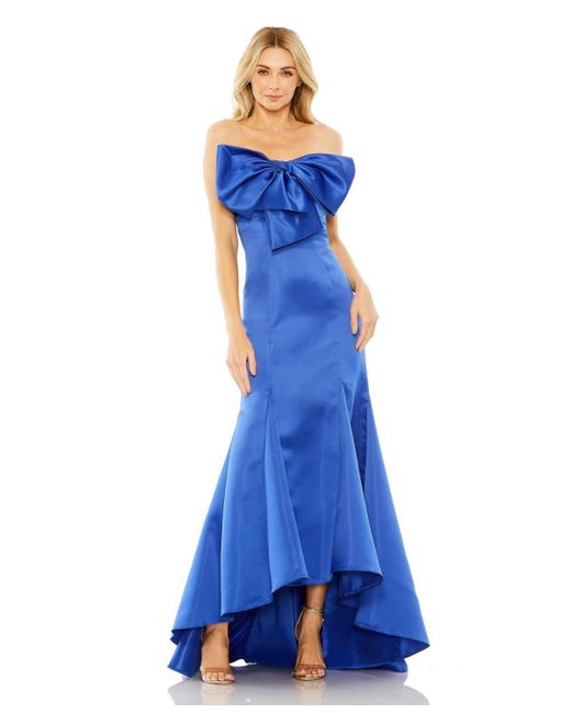 Mac Duggal Blue Ieena Strapless Bow Mermaid Gown