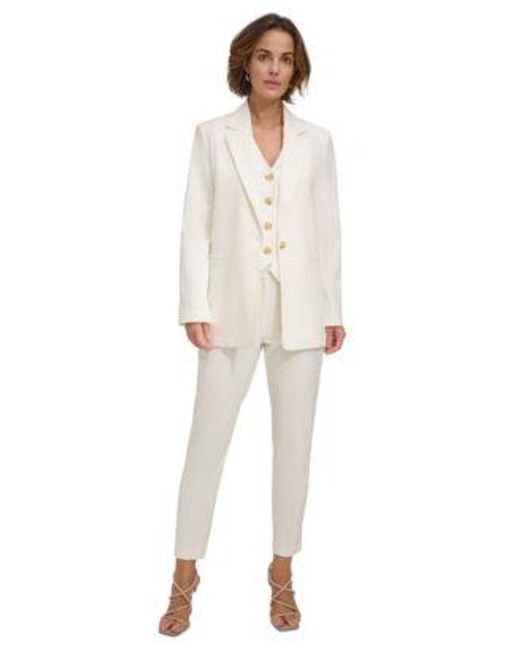 DKNY White Notched Lapel Single Button Blazer Button Down Halter Vest Slim Fit Bootcut Pants