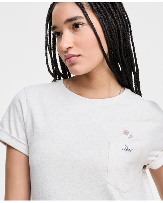 Levi's Margot Cotton Embroidered-trim T-shirt in Blue | Lyst