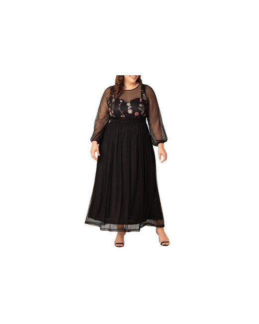 Kiyonna Black Plus Size Mystique Mixed Media Evening Gown