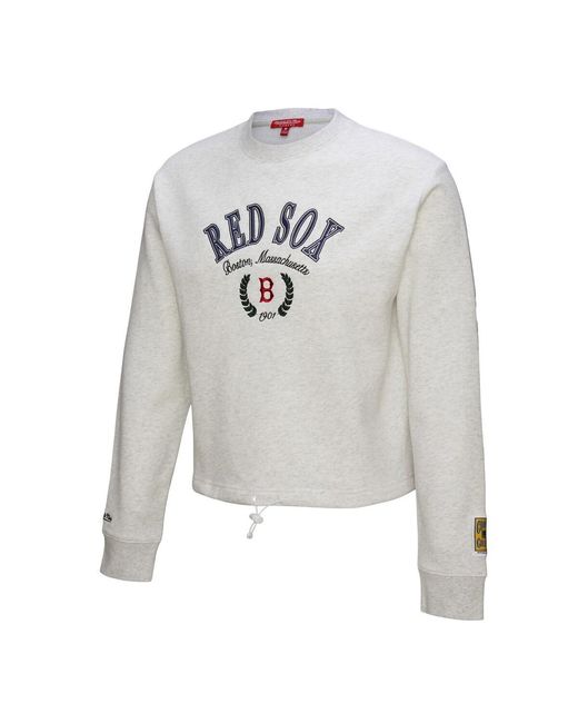Mitchell & Ness White Boston Red Sox Cropped toggle Pullover Sweatshirt