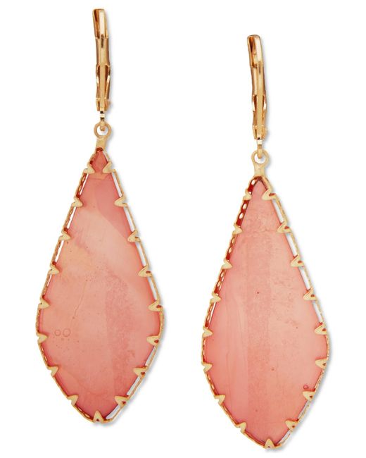 Lonna & Lilly Pink Gold-tone Large Flat Stone Drop Earrings