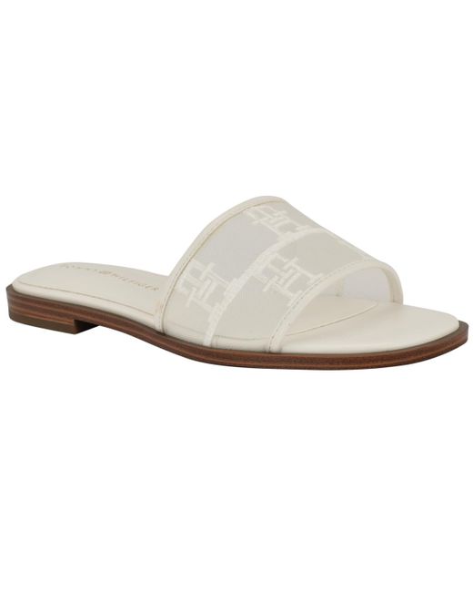 Tommy Hilfiger White Tesia Mesh Logo Flat Slide Sandals