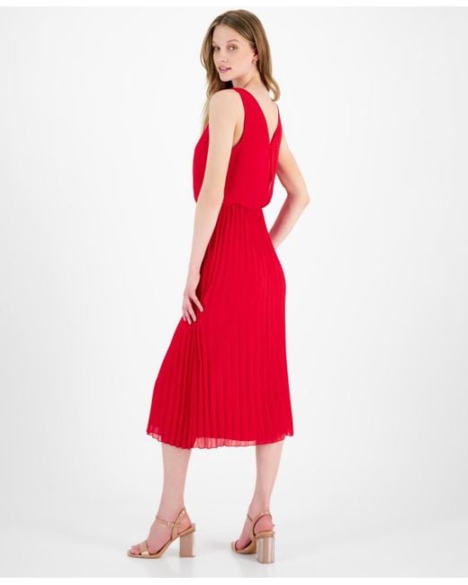 Sam Edelman Red Scoop-neck Sleeveless Plisse Dress