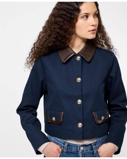 French Connection Blue Contrast Trim Two Pocket Cropped Jacket
