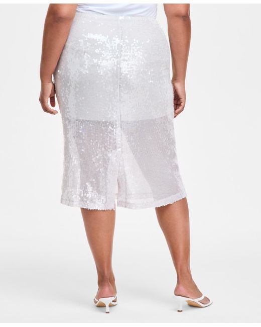 BarIII White Trendy Plus Size Sequin Maxi Skirt