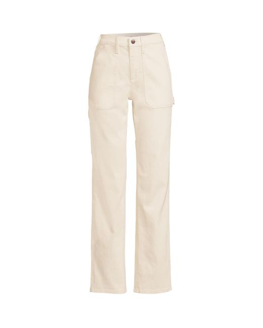 Lands' End White Recycled Denim High Rise Straight Leg Utility Jeans