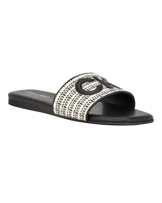 Calvin Klein Black Yides Slip-on Square Toe Flat Sandals