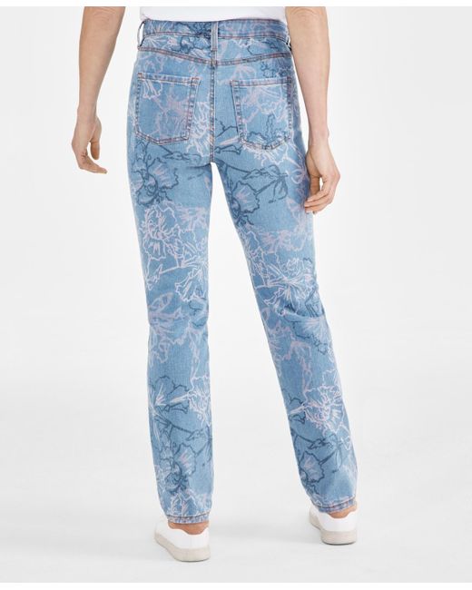 Style & Co. Blue Printed High-rise Natural Straight Jeans