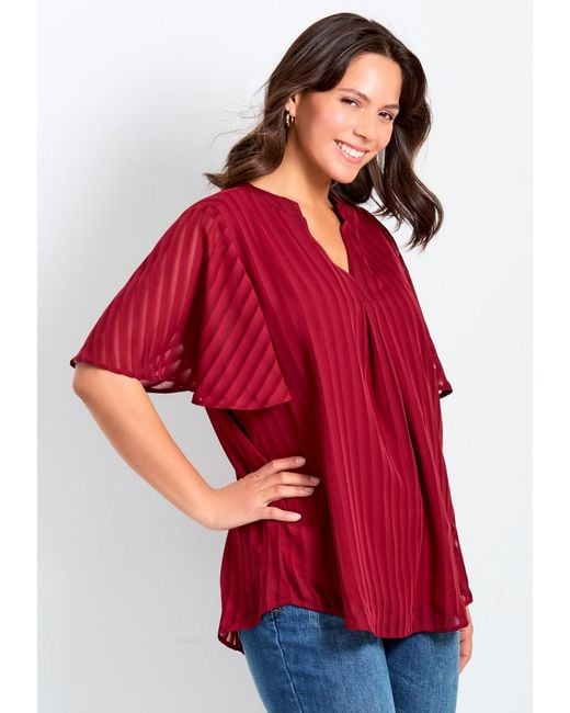 Avenue Red Plus Size Split Neck Flutter Sleeve Blouse