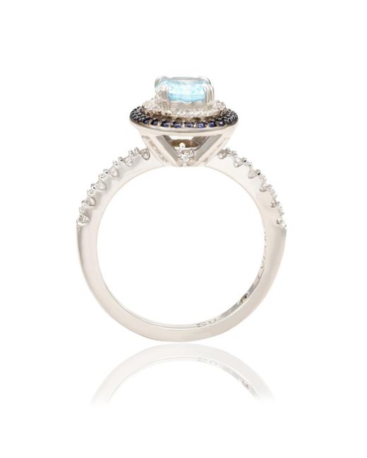 SUZY LEVIAN NEW YORK Multicolor Suzy Levian Sterling Silver Oval Cut Topaz And Sapphire Double Halo Ring
