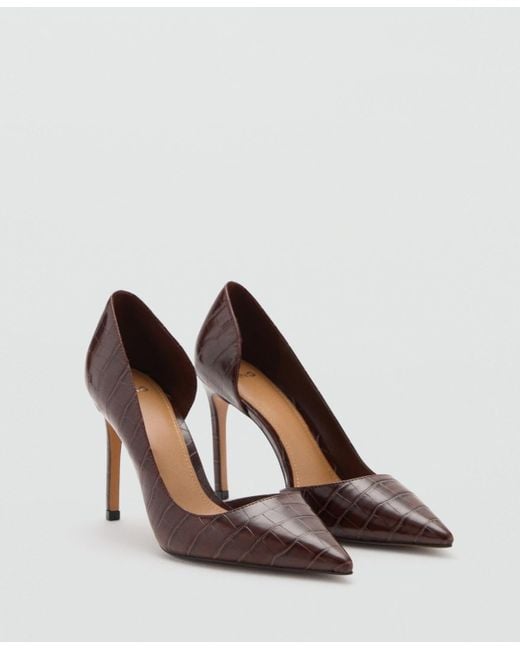 Mango Brown Croc-effect Heeled Shoes