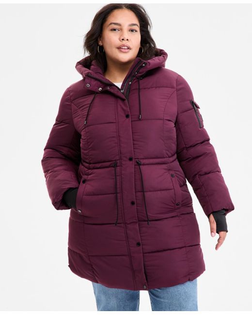 Steve Madden Purple Plus Size Hooded Anorak Puffer Coat