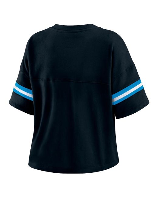 WEAR by Erin Andrews Blue Carolina Panthers Color Block Boxy Modest Crop V-neck T-shirt
