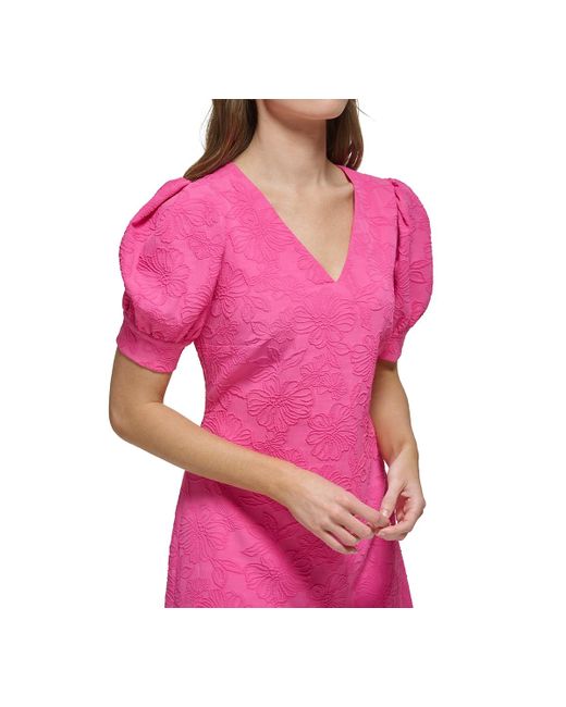 Tommy Hilfiger Pink Petite Puff-sleeve Jacquard Dress