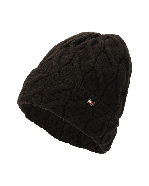 Tommy Hilfiger Black Wide Cable Cuff Hat for men