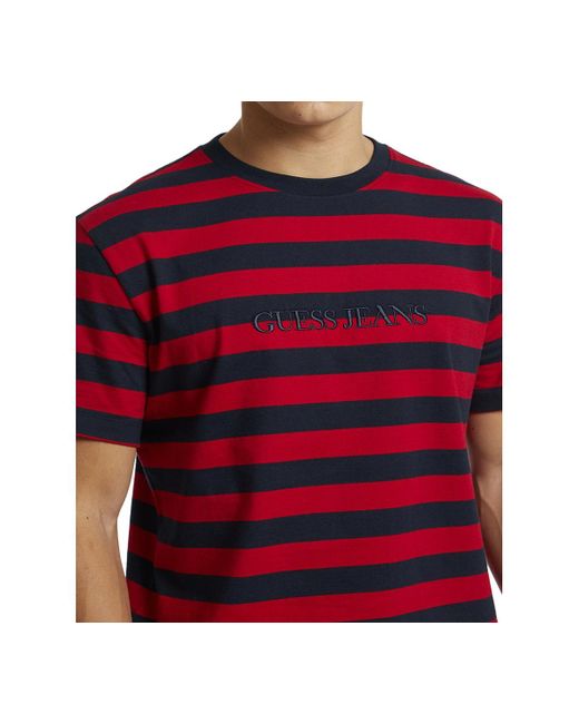 Guess Regular-fit Stripe Embroidered Logo Graphic T-shirt for men