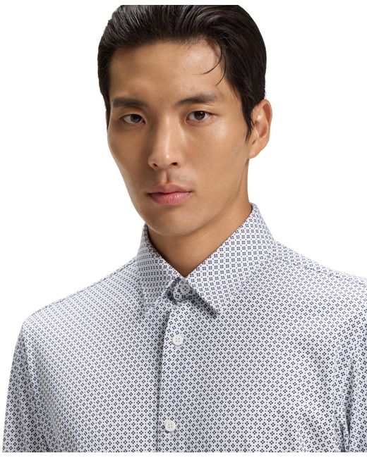 BOSS Men's Gray Boss By Cotton Blend Slim-fit Dress Shirt BOSS Men's Gray Boss By Cotton Blend Slim-fit Dress Shirt