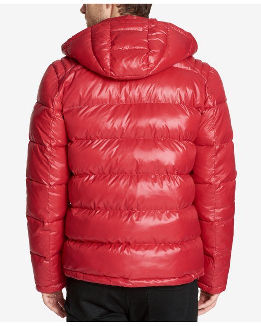 guess men's hooded puffer coat black
