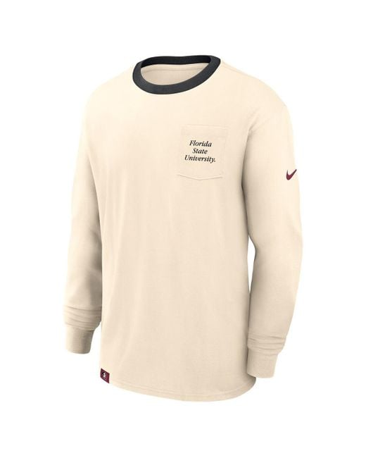 Nike Natural North Carolina Tar Heels Athletic Prep Max90 Pocket Logo Long Sleeve T-shirt for men
