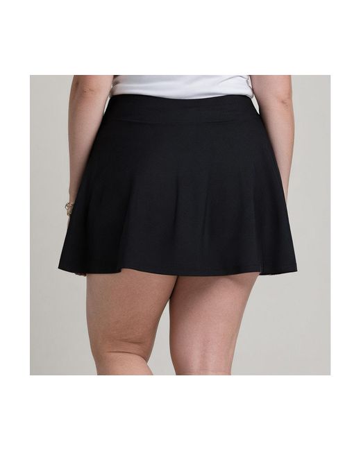 Calypsa Black Plus Size Flowy Swim Skirt With Attached Shorts