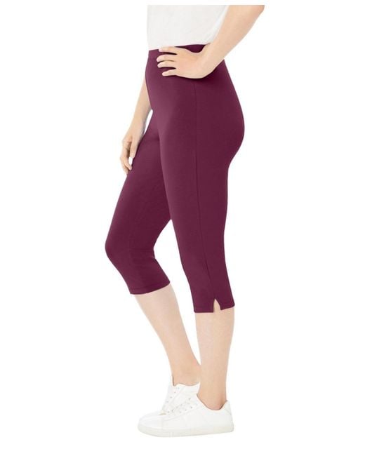 Woman Within Purple Plus Size Within Stretch-cotton Knit Pull-on Capri leggings