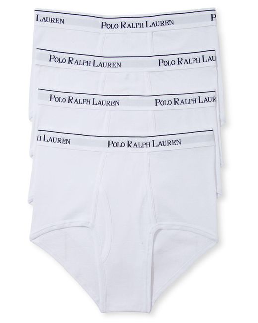 Polo Ralph Lauren White Underwear, Mid Rise Brief 4 Pack for men