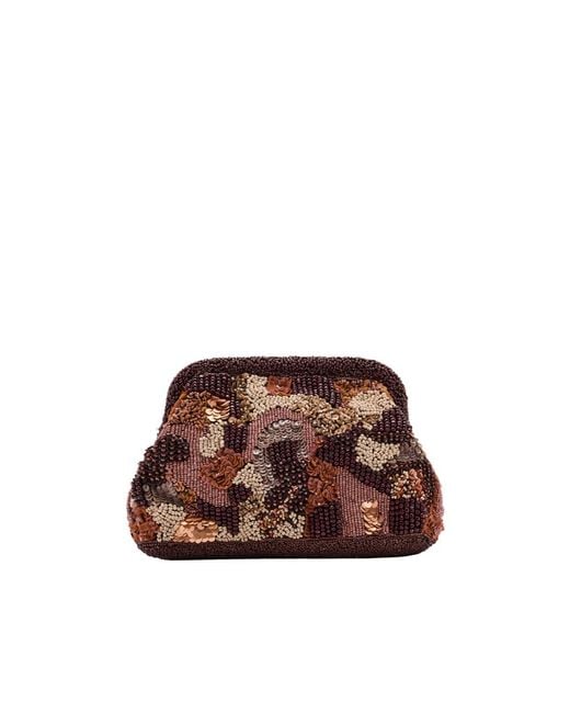 Mango Brown Multicolor Beaded Clutch Bag