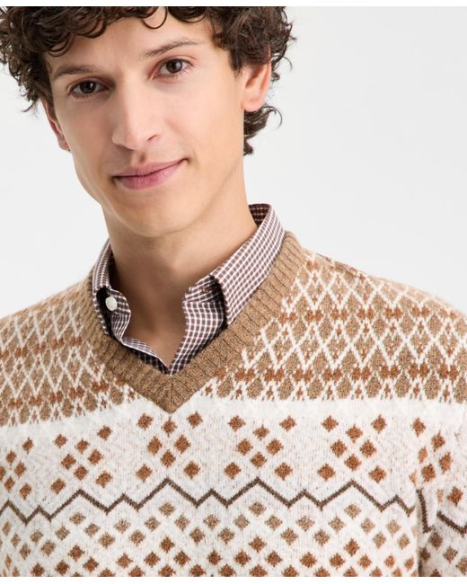 Club Room Natural Northern Geo Fair Isle V-neck Sweater for men