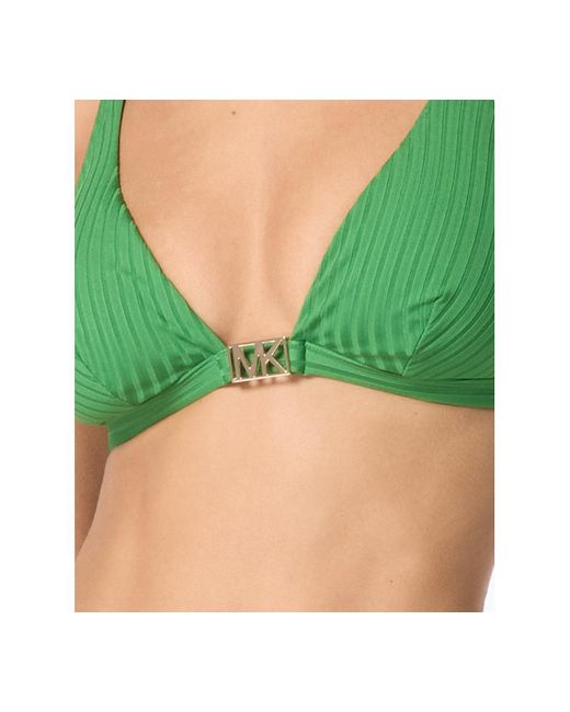 Michael Kors Green Michael Ribbed Hardware V-neck Bikini Top