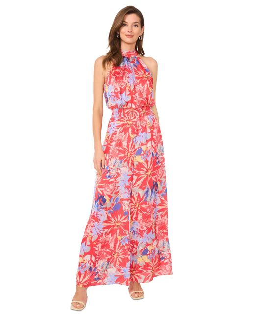 Vince Camuto Women's Red Printed Halter Wide-leg Jumpsuit