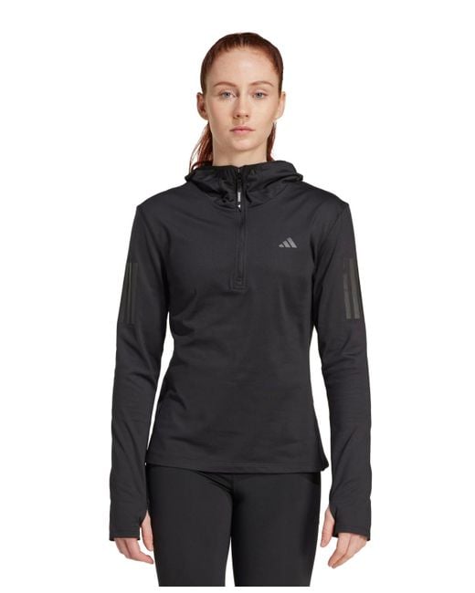 Adidas Black Own The Run Winterized Half-zip Running Hoodie Sweatshirt