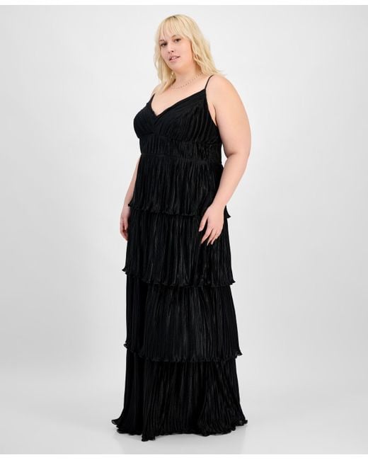 Emerald Sundae Black Trendy Plus Size Pleated Tiered Gown