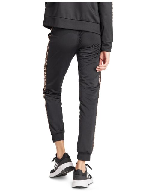 Adidas Black Tricot Tapered Animal-print 3-stripe Track Pants