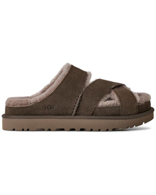 Ugg Brown Greenport Cross Strap Open Toe Slide Sandals