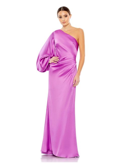 Mac Duggal Purple Ieena Satin Puff Sleeve Gown