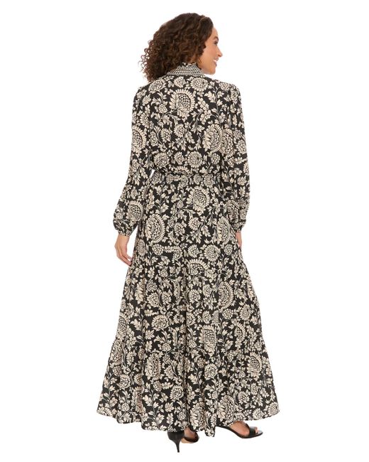 London Times White Ruffle Neck Smocked Waist Dress