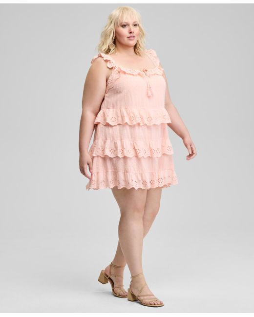 And Now This Pink Trendy Plus Size Eyelet Cotton Sleeveless A-line Dress
