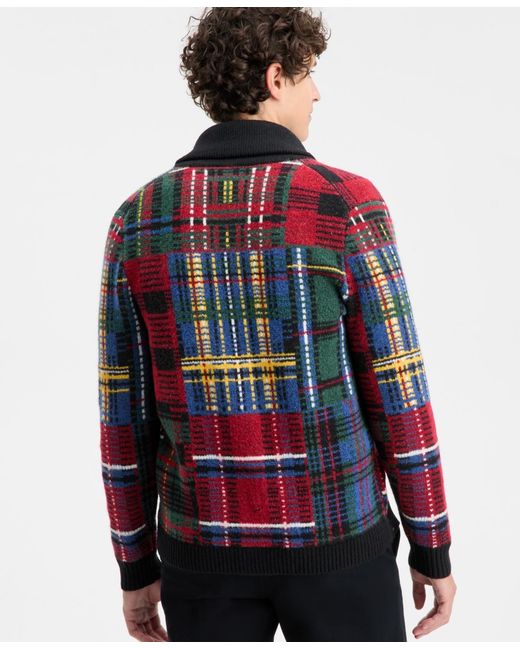 Club Room Red Holiday Blocked Shawl Sweater for men