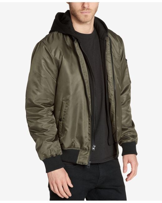 Guess Men s Bomber Jacket With Removable Hooded Inset for Men Lyst