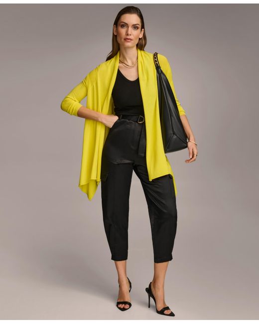 Donna Karan Yellow Long-sleeve Drape-front Cardigan