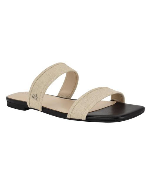 Calvin Klein White Felisa Double Band Slip-on Flat Sandals